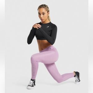 GYMSHARK high waisted training graphic logo leggings lilac lavender medium